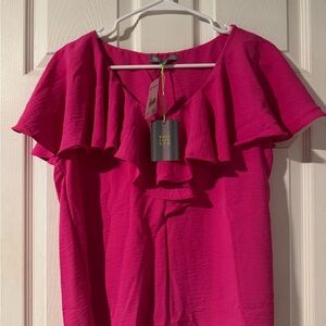Good Luck Gem Women's Hot Pink Ruffle Neck Blouse